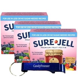 Sure-Jell Low Sugar Pectin for Canning – Pack of 3 (1.75 oz Boxes) – Fruit Pectin for Low or No Sugar Jam, Jelly & Preserves – Includes Candy Freezer Bottle Opener Keychain (Low Sugar) - Keychain