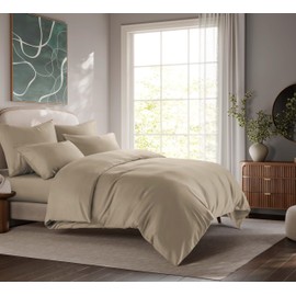 Seralino Satin Bed Linen 135 x 200 cm Cotton Beige Taupe + Pillowcase 80 x 80 cm Bed Linen 100% Cotton (Organic Cotton) Zip Pillowcase 80 x 80 cm Cotton Aesthetic Bed Linen Plain
