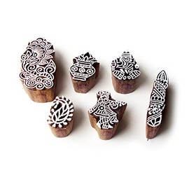 Royal Kraft Krishna and Ganesha Traditional Designs Wood Blocks for Printing (Set of 6)
