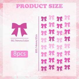 8Pcs Bow Garland Decorations, Pink Birthday Decorations Hanging Banner Bow Themed Birthday Decor Backdrop Coquette Birthday Decorations, Bow Decor for Women Home Birthday Party Wedding Supplies