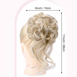 Messy Bun Hair Piece, Tousled Updo Elastic Hair Bun Hair Piece for Women Synthetic Messy Hair Bun Donut Accessories Scrunchies - Ash Blonde with Highlights