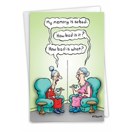 NobleWorks - 1 Funny Birthday Card for Women, Wife - Happy Bday Cartoon, Woman Notecard with Envelope - Bad Memory C3680BDG