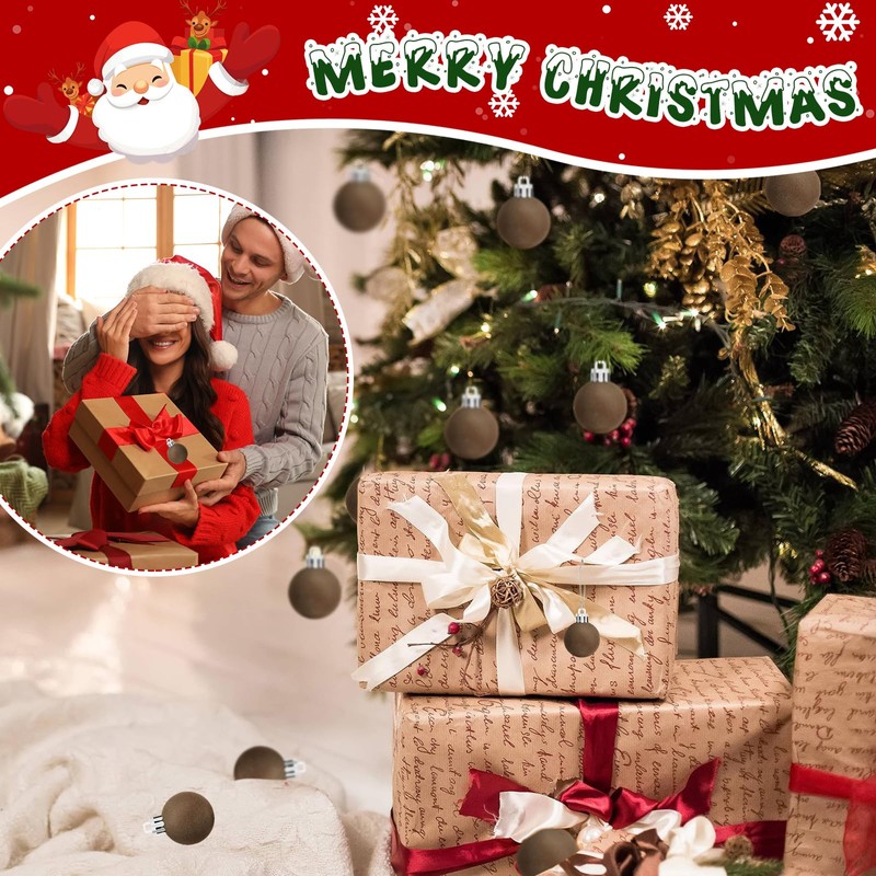 36 PCS Brown Velvet Christmas Balls Ornaments Mini Christmas Balls