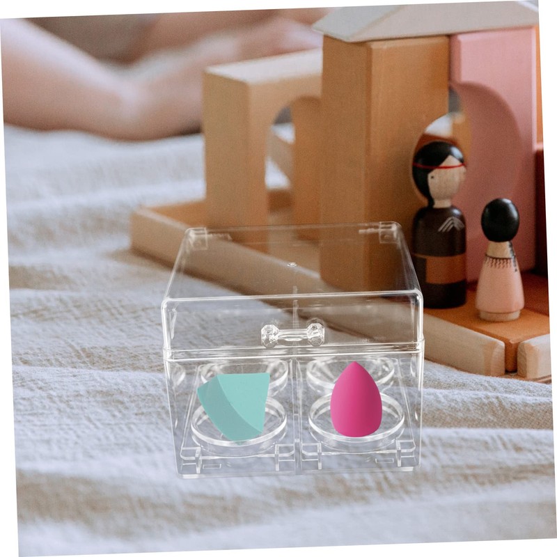 Baluue Clear Makeup Sponge Storage Box Transparent Multi-grid Organizer for
