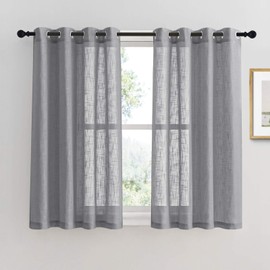 PONY DANCE Set of 2 Linen-Look Curtains, Short, Semi-Transparent, Decorative Voile Curtains with Eyelets, for the Kitchen, H 137 x W 132 cm, Dark Grey