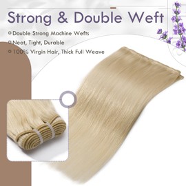 Elailite Real Hair Wefts for Sewing, Human Hair Bundles Extensions, Brazilian Hair Bundles Extensions, 25 cm, 100 g, #60 Platinum Blonde