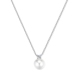 FRUMOS 14K Gold Plated Crystal Pendant Necklace Cubic Zirconia Pendant Necklaces for Women Elegant Pearl Pendant Choker Necklaces (White Pearl Pendant Silver)