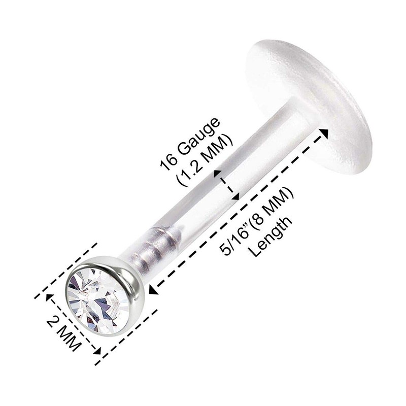 KJM Fashion Bioflex Labret 1.2 mm 16 g Crystal Ball
