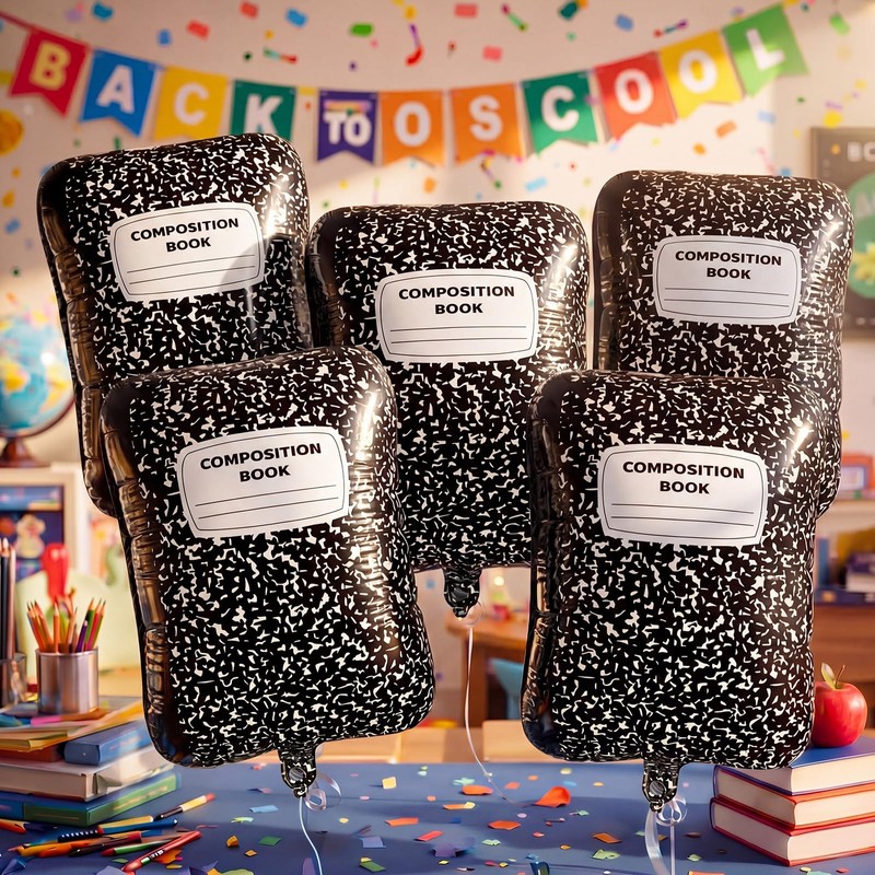 Thenshop 5 Pcs Composition Notebook Foil Balloons Welcome Back to