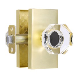 HIEMEY Octagon Crystal Glass Gold Door Knob Interior, Modern Classic Passage Hall/Closet Door Knobs, Satin Brass