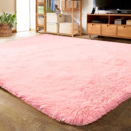 LOCHAS Ultra Soft Indoor Modern Area Rugs Fluffy Living Room Carpets for Children Bedroom Home Decor Nursery Rug 4x5.3 Feet, Pink