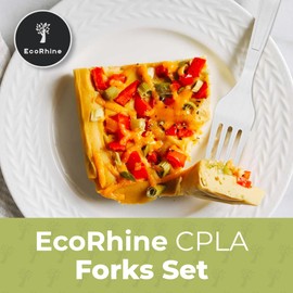 EcoRhine Disposable CPLA Cutlery Set - 200 PCS CPLA Forks Utensil Set - Disposable Cutlery Set for Outdoor, Party, Camping & More