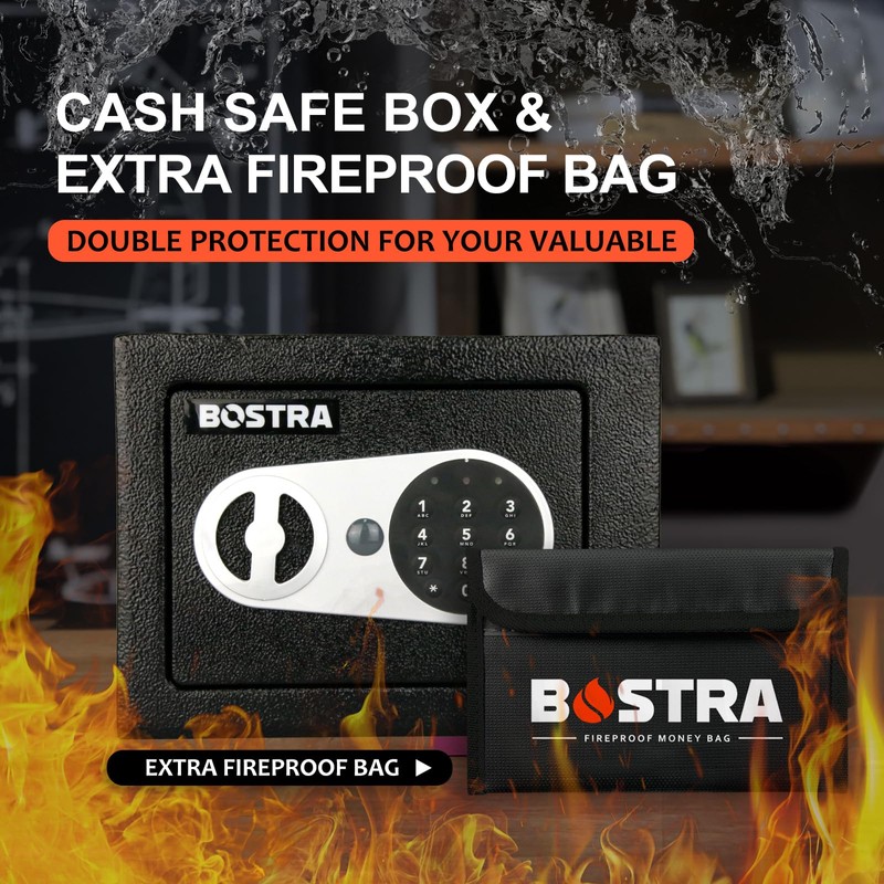 Bostra Fireproof Safe Box with Sensor Light & Fireproof Bag,