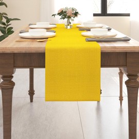 Camino de mesa de comedor de tela de 2 piezas en 1, 12 x 60 pulgadas, sala de estar, cena, boda, fiesta de cumpleaños, arpillera, estilo rústico, color amarillo