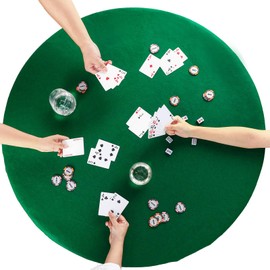 Tegeme 2 Pcs Felt Table Cover for Game Round Felt Card Tablecloth Elastic Poker Tabletop 36 to 48 Inch Poker Table Cover Protector Poker Mat for Table, Green