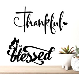 Signage Cafe Thankful Heart & Blessed Two 8" Indoor Black Vinyl Decals Door Wall Mirror