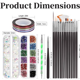 Nail Art Jewels Paint Tool And Accessories For Beginners, Keepzi Fingernail Rhinestones Decorating Designs Gems And Charms Kit Profession, Gel Polish Brush Dotting Pens Tools Set For Teens Girls