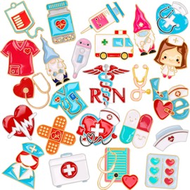 SEPGLITTER Lapel Pins Nurse 24 Pieces Enamel Brooches Set Nurse Hats Stethoscope Syringe Nurse Pin Gift for Nurses Doctors Feminists Decoration