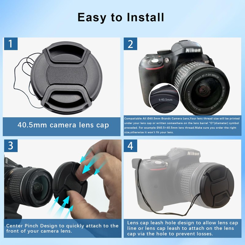 40.5mm Lens Cap Center Snap on Lens Cap Suitable for