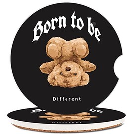 2 Pack Cute Absorbent Car Cup Holder Coasters,2.64 Inches Ceramic Car Insert Coasters with Fingertip Grip for Easy Removal,Brilliant Car Accessories for Men & Women (an Inverted Teddy Bear)
