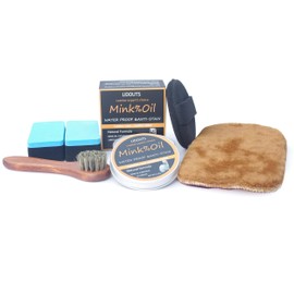 LIDOUTS Mink Oil 5 Pcs Leather Conditioner Cleaner Kit Natural Formula 3.5 oz Waterproof Soften Restore Shoes Polished Velvet Gloves EVA Sponge (Kit A)