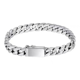 BSLVWG Cuban Link Bracelet for Men Women, Solid Surgical Stainless Steel Silver Chain Bracelet 9mm Wide,18/20/cm Hip Hop Curb Bracelet Jewellery Gifts for Men Dad Brother Friend (18CM)