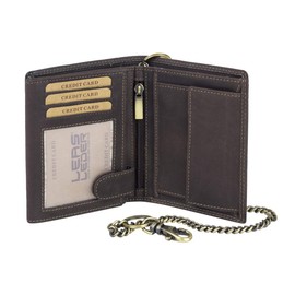 LEAS MCL Bikerkombibörse im Hochformat mit Kette Trucker Vintage-Stil in Echt-Leder, braun - LEAS Chain-Series