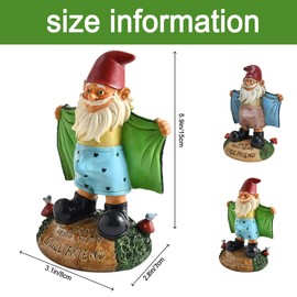 Funny Garden Gnome Statue Resin Gnomes Figurines SAY Hello to My Little Friend Indoor Ornament Gift Outdoor Garden Decorations for Home Patio Yard Lawn Porch (Green)