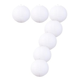 YJUQ Chinese Japanese Style Paper Lanterns, Set of 7 (White, 10inch)