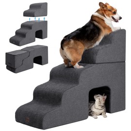 Garnpet Dog Stairs for High Beds with Tunnel, 5-Step Dog Steps for Small Dogs and Cats, Foldable Pet Stairs for High Bed Climbing, Non-Slip Balanced Pet Step Indoor, Dark Grey
