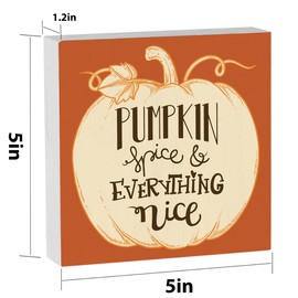 Fall Decorations for Home Fall Decor for Living Room Kitchen Autumn Pumpkin Decorations for Farmhouse, Wooden Sign Decor for Table 5 × 5 Inches (Tub 2202)