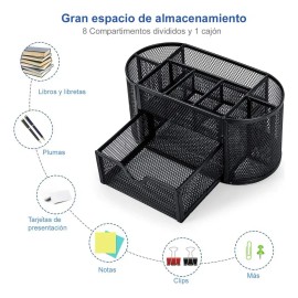 Organizador de Escritorio de Metal Mangex 8 Compartimentos Color Negro
