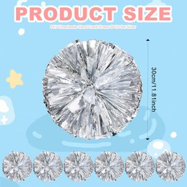 FILOEEX 6pcs Cheerleader Cheerleading Pom Poms Metallic Foil Pompoms Cheerleading Pom Poms with Handle Sports Pompoms Cheer for Training,Circus,Dance,Baton Twirling,Dancing Streamers (silvery)