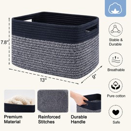 SIXDOVE 4 Pack Storage Baskets for Organizing, Woven Baskets for Shelves - Perfect for Toys, Books, Towels, and Clothes, Durable Gift Basket Bins Toy Storage, 13''L x9''W x7.8''H, Blue and Grey