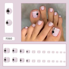 JUSTUSNX 24 Pieces Square Black Heart Shape False Toenails Rhinestone Press On Toenails for Women and Girls