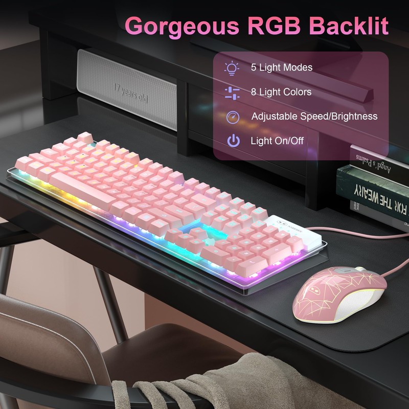 Gaming Keyboard and Mouse Combo, K1 RGB LED Backlit Keyboard
