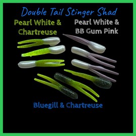 Double Tail Stinger Shad 1-3/4” Ten Per Pack - Colour: Pearl White & BB Gum Pink