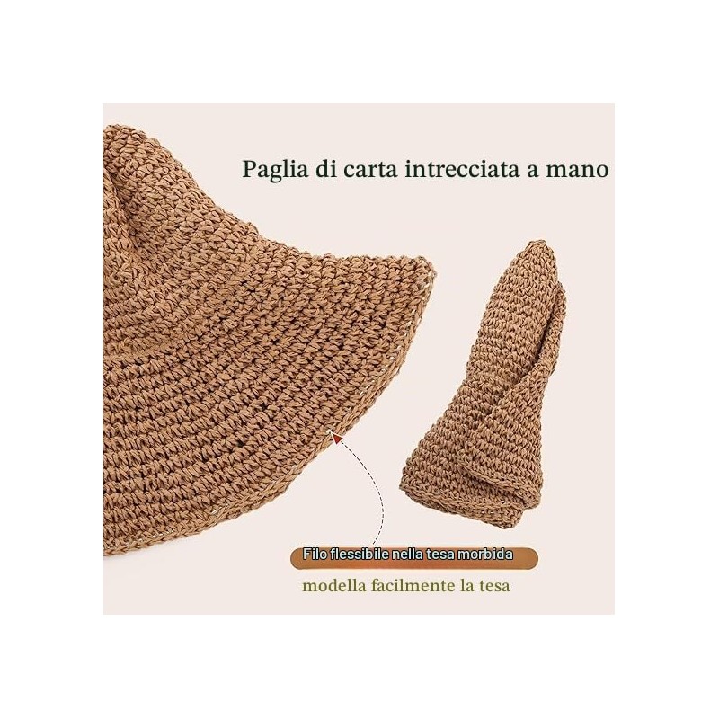 Cappello da Donna in Paglia con Tesa Larga Pieghevole Cappelli