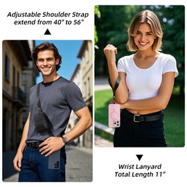 FLOLUVZ Clip and Go strap with Wallet Crossbody, Adjustable Phone Lanyard with Phone Wrist Strap & Cell Phone Tether Tab for Women & Men, Black