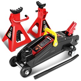 DNA MOTORING DNA MOTORING TOOLS-00280 Low Profile Hydraulic Trolley Service/Floor Jack Combo with 2 Ratchet Jack Stands, 2 Ton (4000 lbs) Capacity