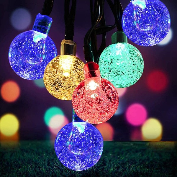 Solar String Lights Outdoor Waterproof,8 Mode 7M/24Ft 50 LED Crystal ball Outdoor Solar Powered String Lights for Patio,Solar Garden Lights for Yard Porch Wedding Party Decoration(Multi-color)