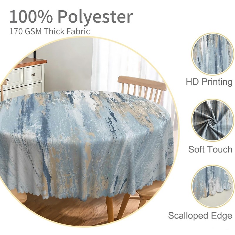 TTQYFNM Modern Aesthetic Stripe Round Tablecloth 60 Inch Gray Blue