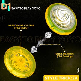 YOSTAR JoJo Children's D1 GHZ, Looping Responsive Yoyo with Glitter, Easy to Play Jo Yo for Children and Beginners, Durable Plastic Yo-yo for 2a Trick, with 6 Extra Strings, Glove, Bag (Yellow)