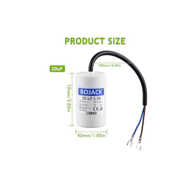BOJACK 20 uF 450 V CA 20 MFD CBB60 Cable