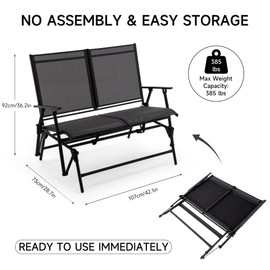 Zedachica 2-Person Outdoor Glider Bench No Assembly Required, Glider Loveseat for Outside Patio with Smooth Rocking, Patio Glider with Steel Frame for Porch Deck Backyard Garden (Loveseat, Black)