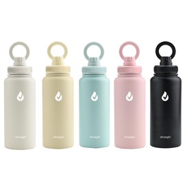 drinqright Stainless Steel Reusable Water Bottle, 32 oz, 5 Colours, Magsafe Lid, Ring for Phone Attachment (Soft Yellow)