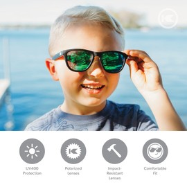Knockaround Kids Sunglasses - Polarized Sunglasses for Kids with Full UV400 Protection, Black/Green Moonshine