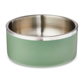 Large Double Wall Stainless Steel Dog Bowl with Non-Skid Rubber Ring, Sage Green