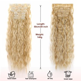 Dcbaboo Hair Extensions Clip in 6PCS 20inch Curly Wavy Clip in Hair Extension Long Wave Synthetic Fake Hair Pieces for Women Clip in Extensions Full Head Natural Hairpiece, Natural Blonde/Blonde