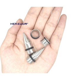 HEKEUOR 1/2" Stainless Steel Ear Gauge Taper Stretching and Single Flare Plugs Flesh Tunnel Kit with O-ring 2 Pairs (Silver)